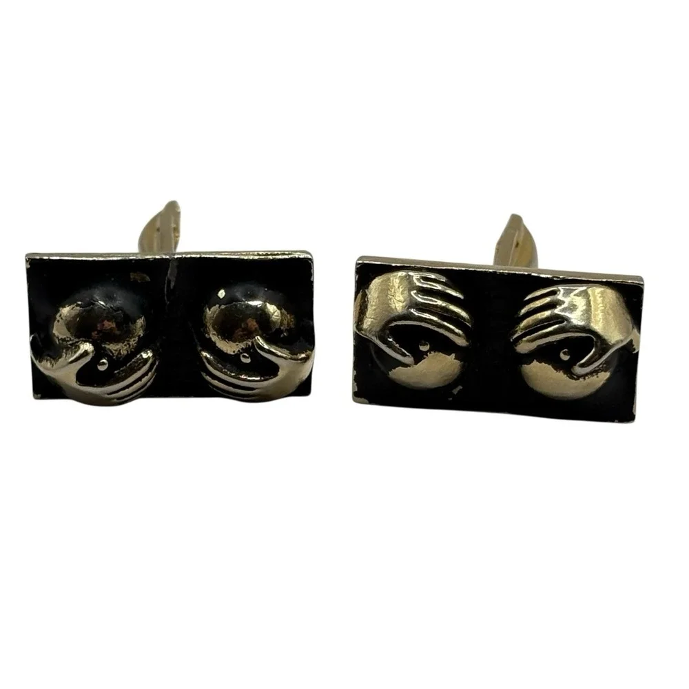 Boobs Breasts Cufflinks Naughty Gold Tone Black‎ Happy Hands Novelty Funny READ